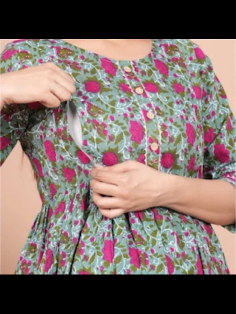 Maternity Women’s Nursing-Friendly  Kirti Floral Print Top in Green and Pink 3XL